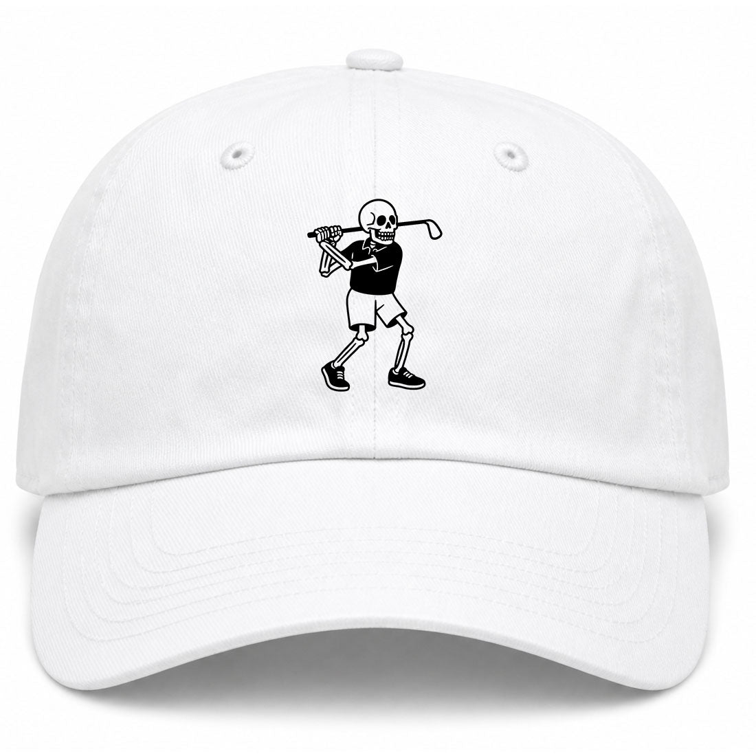 White Skull Skeleton Golfer Golf Dad Hat