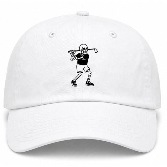 White Skull Skeleton Golfer Golf Dad Hat