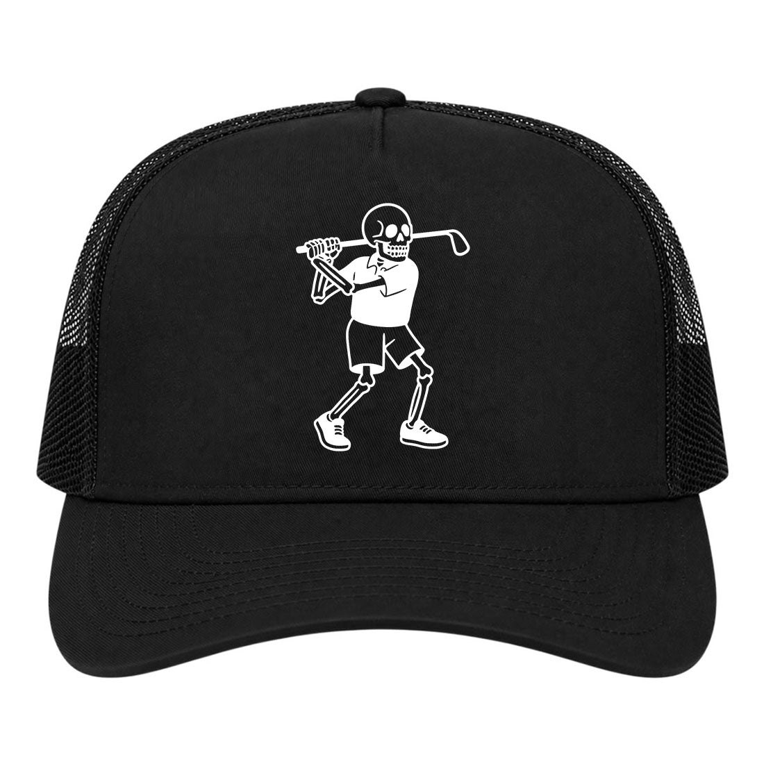 Black Skull Skeleton Golfer Golf Trucker Hat