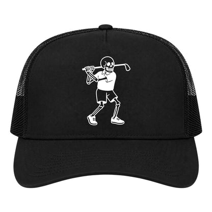 Black Skull Skeleton Golfer Golf Trucker Hat