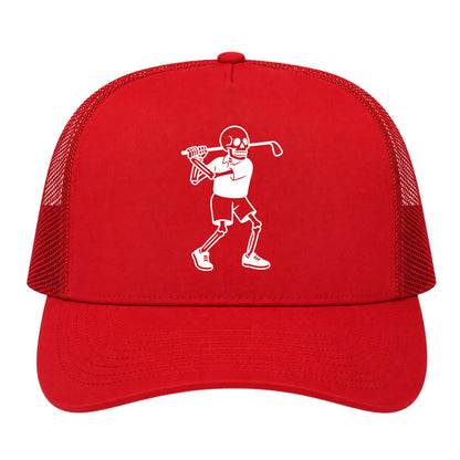 Red Skull Skeleton Golfer Golf Trucker Hat