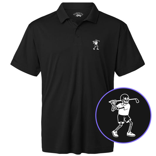 Black Skull Skeleton Golfer Men's Golf Polo Shirt