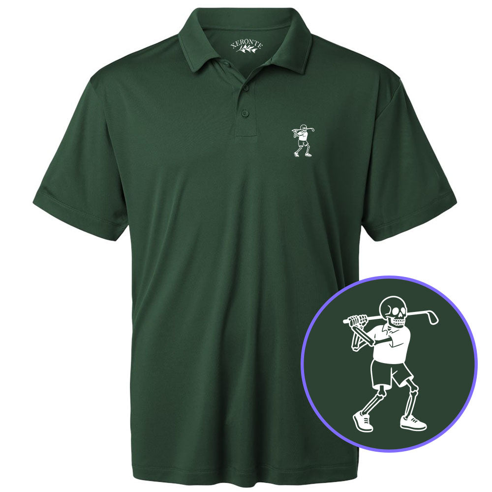 Green Skull Skeleton Golfer Men's Golf Polo Shirt