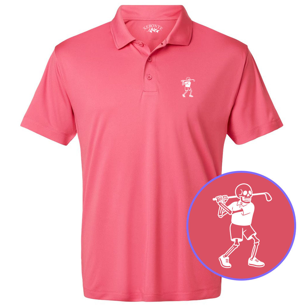 Pink Skull Skeleton Golfer Men's Golf Polo Shirt