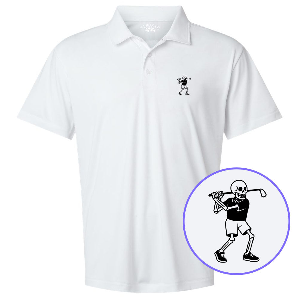 White Skull Skeleton Golfer Men's Golf Polo Shirt