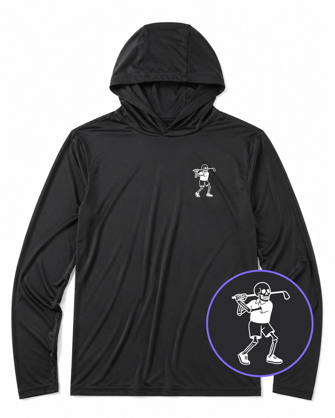 Black Skull Skeleton Golfer Men's Lightweight Performance Golf Hoodie