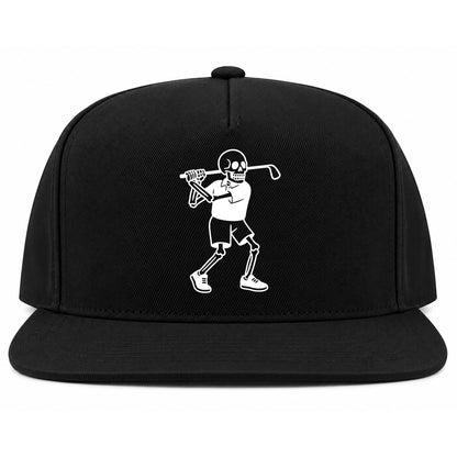 Black Skull Skeleton Golfer Golf Snapback Hat
