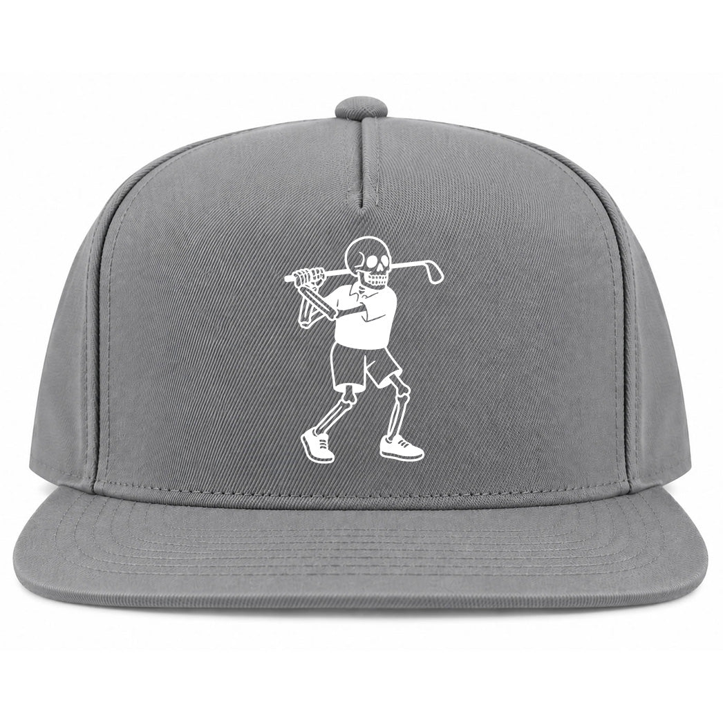 Grey Skull Skeleton Golfer Golf Snapback Hat