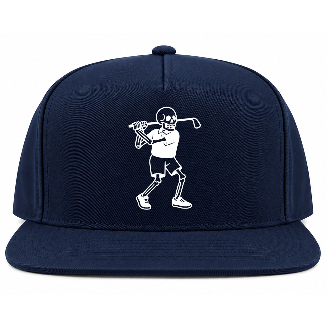 Navy Blue Skull Skeleton Golfer Golf Snapback Hat