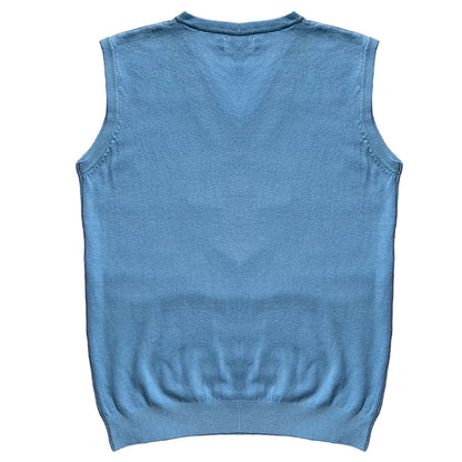 Solid Sky Blue Mens V-Neck Sweater Vest Back