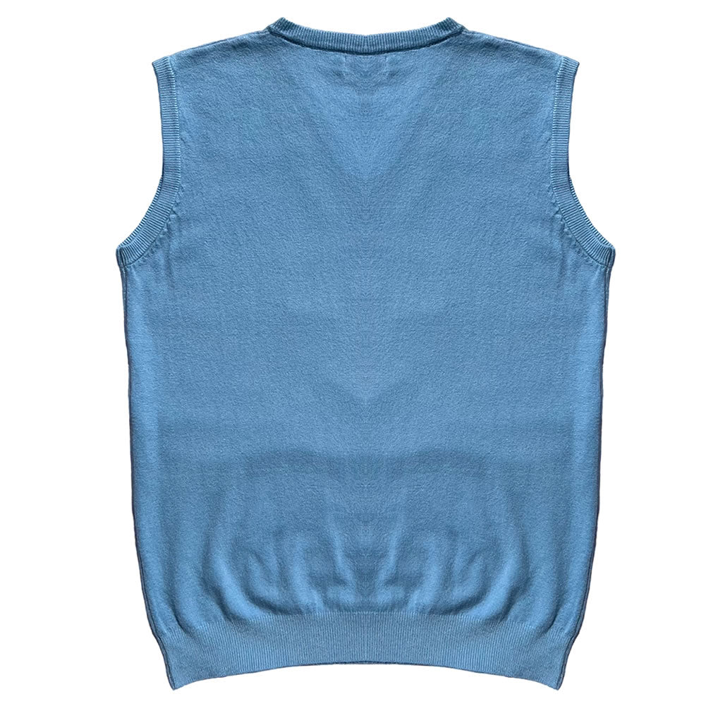 Solid Sky Blue Mens V-Neck Sweater Vest Back