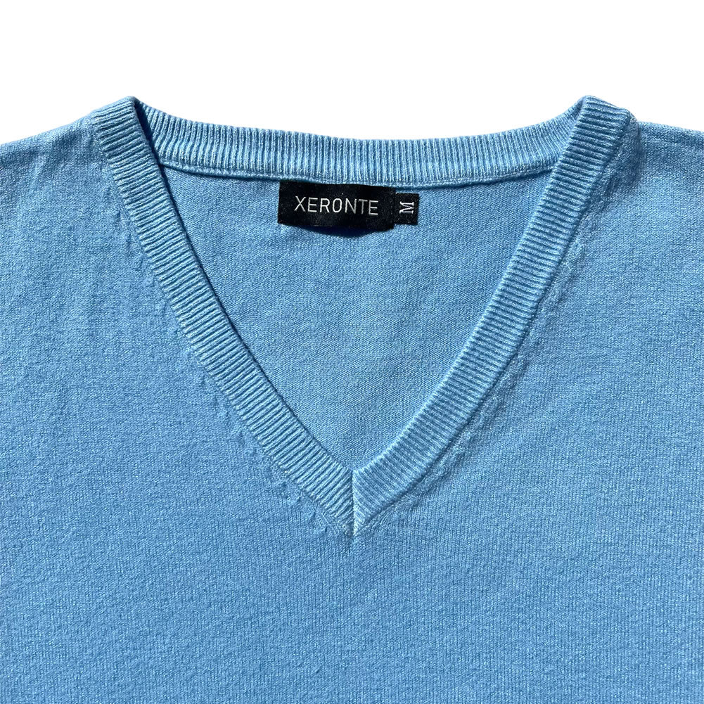 Solid Sky Blue Mens V-Neck Sweater Vest Designer Brand