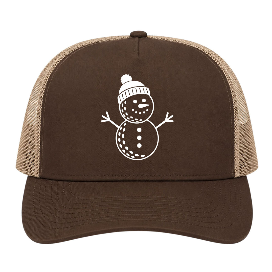 Brown Snowman Golf Trucker Hat