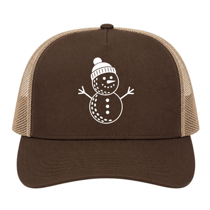 Brown Snowman Golf Trucker Hat