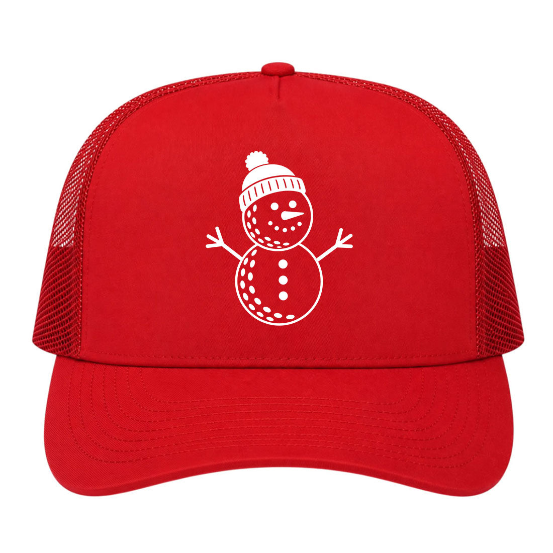 Red Snowman Golf Trucker Hat