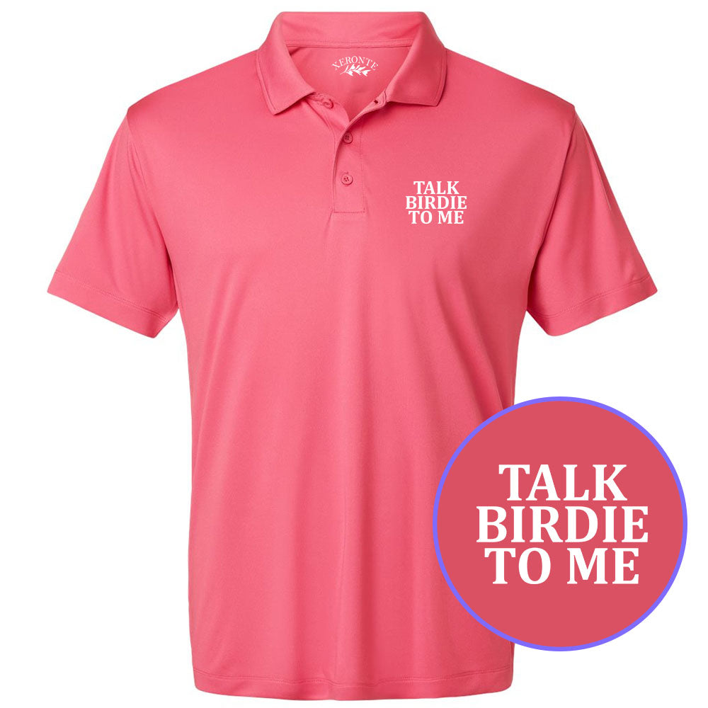 Pink Talk Birdie To Me Men's Golf Polo Shirt