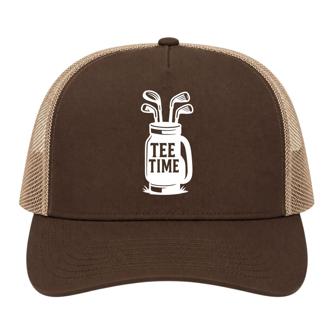 Brown Tee Time Golf Clubs Golf Trucker Hat