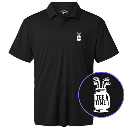 Black Tee Time Golf Clubs Men's Golf Polo Shirt
