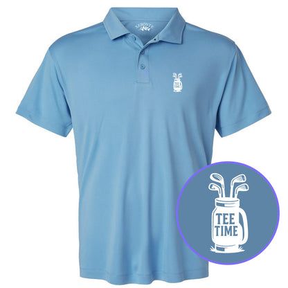 Carolina Blue Tee Time Golf Clubs Men's Golf Polo Shirt