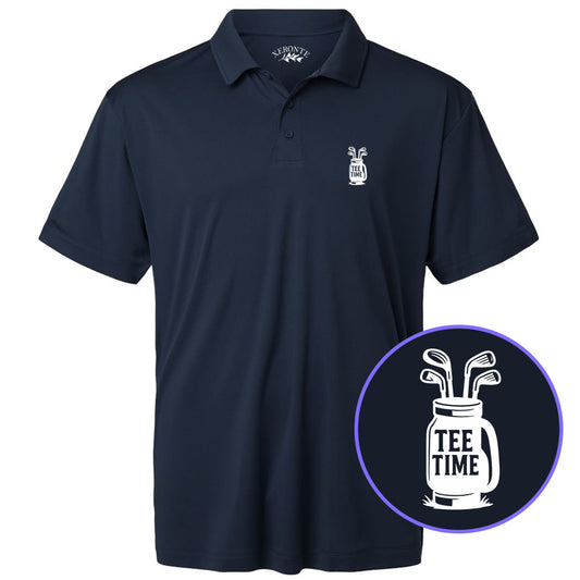 Navy Blue Tee Time Golf Clubs Men's Golf Polo Shirt