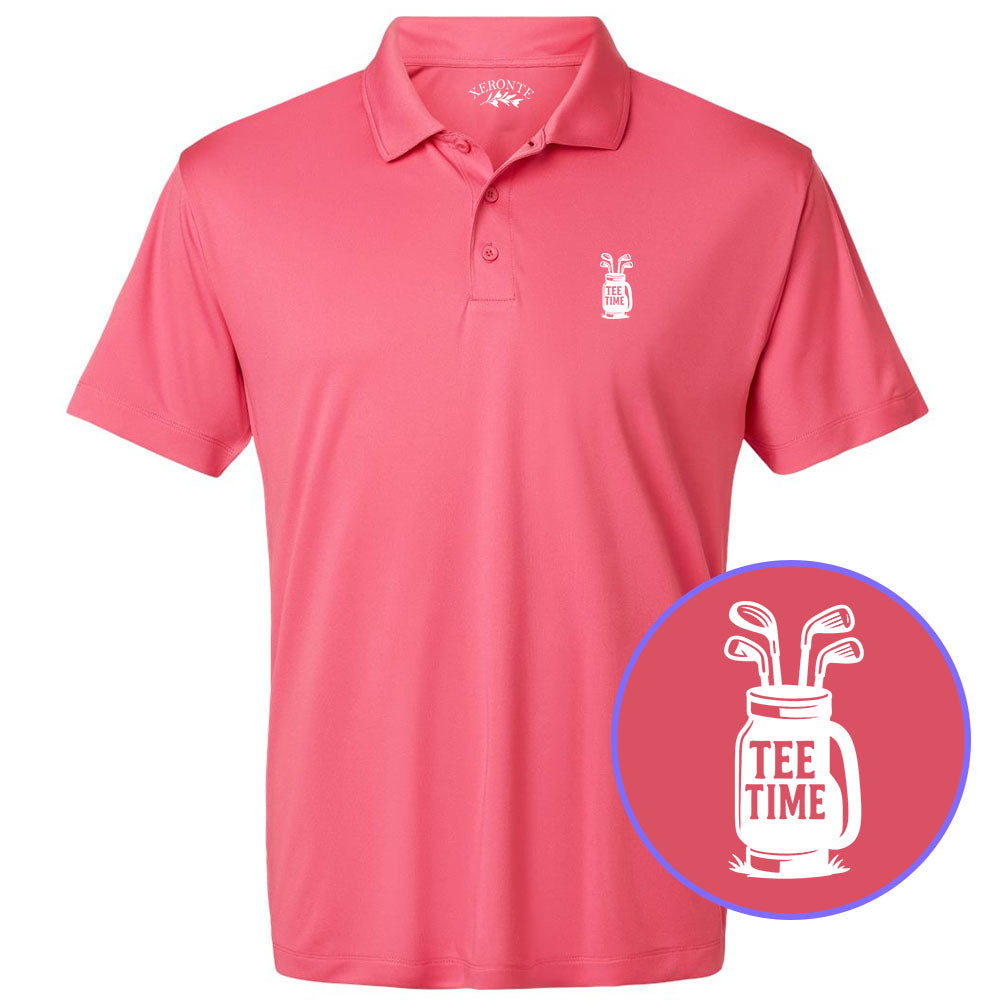 Pink Tee Time Golf Clubs Men's Golf Polo Shirt