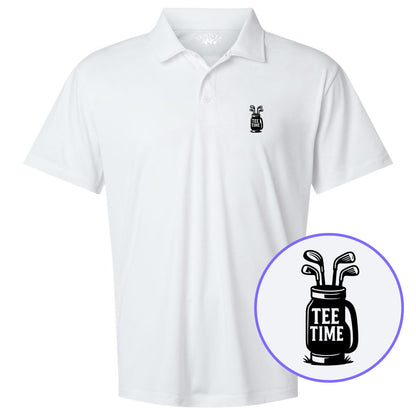 White Tee Time Golf Clubs Men's Golf Polo Shirt