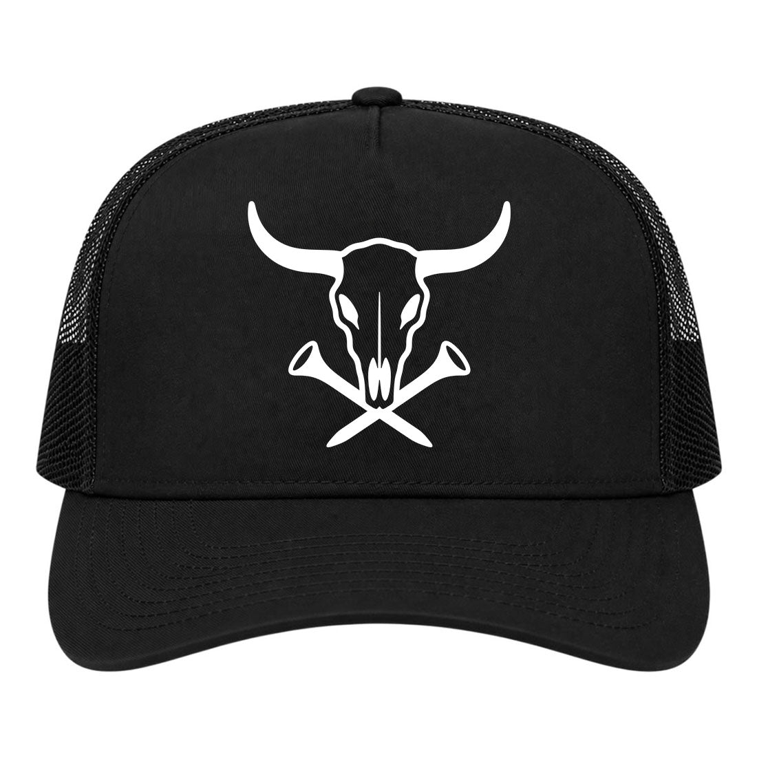 Black Texas Cattle Skull Golf Trucker Hat