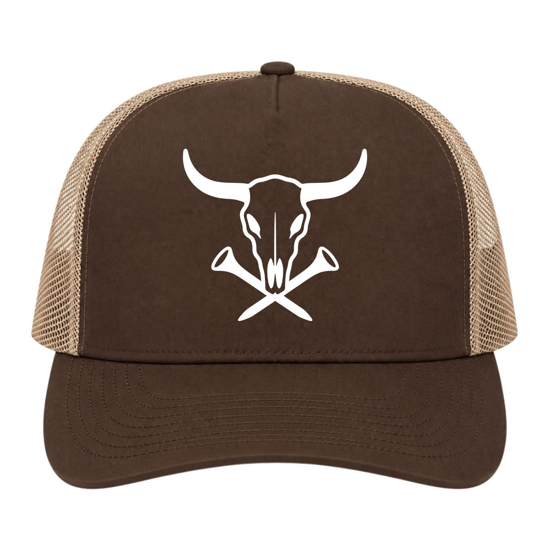 Brown Texas Cattle Skull Golf Trucker Hat