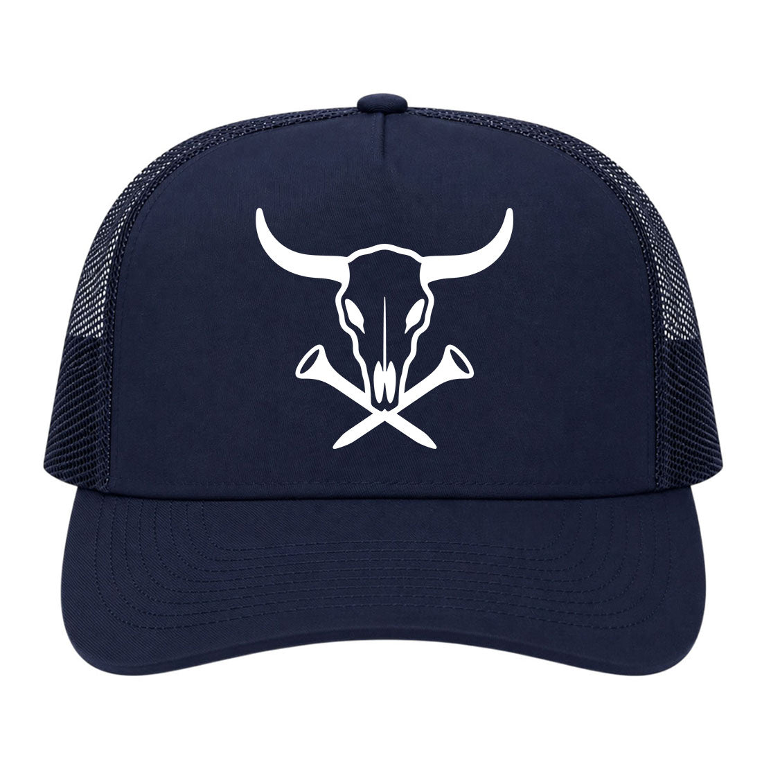 Navy Blue Texas Cattle Skull Golf Trucker Hat