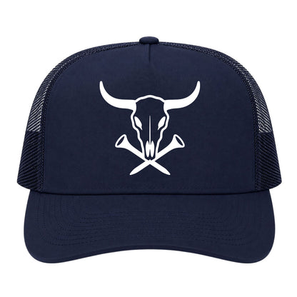 Navy Blue Texas Cattle Skull Golf Trucker Hat