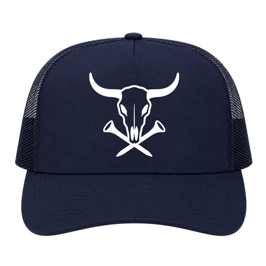 Navy Blue Texas Cattle Skull Golf Trucker Hat