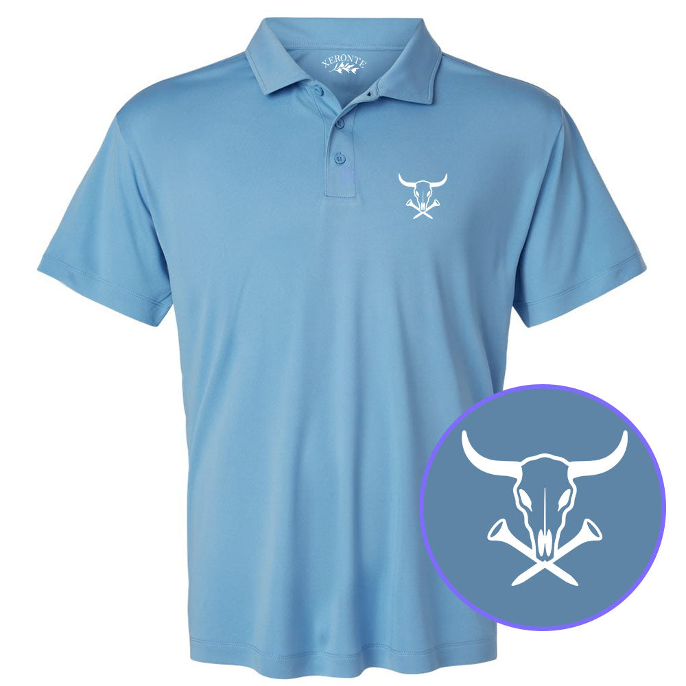 Carolina Blue Texas Cattle Skull Men's Golf Polo Shirt