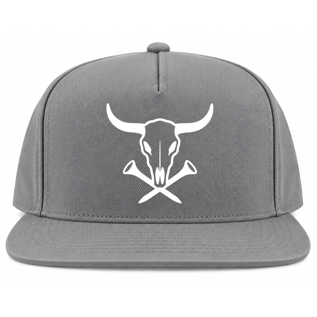 Grey Texas Cattle Skull Golf Snapback Hat