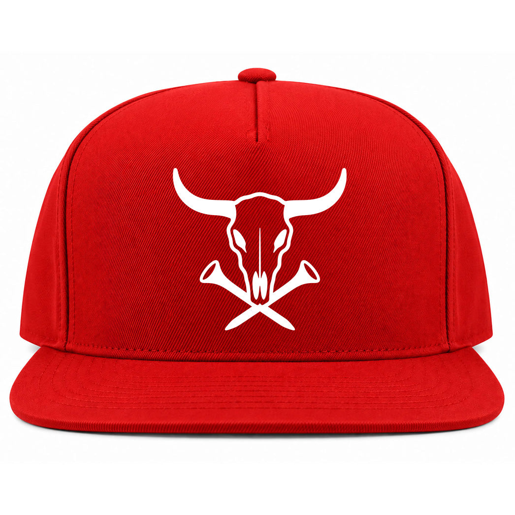 Red Texas Cattle Skull Golf Snapback Hat