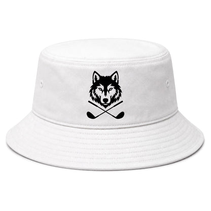 White Wolf Head Crossed Golf Clubs Golf Bucket Hat