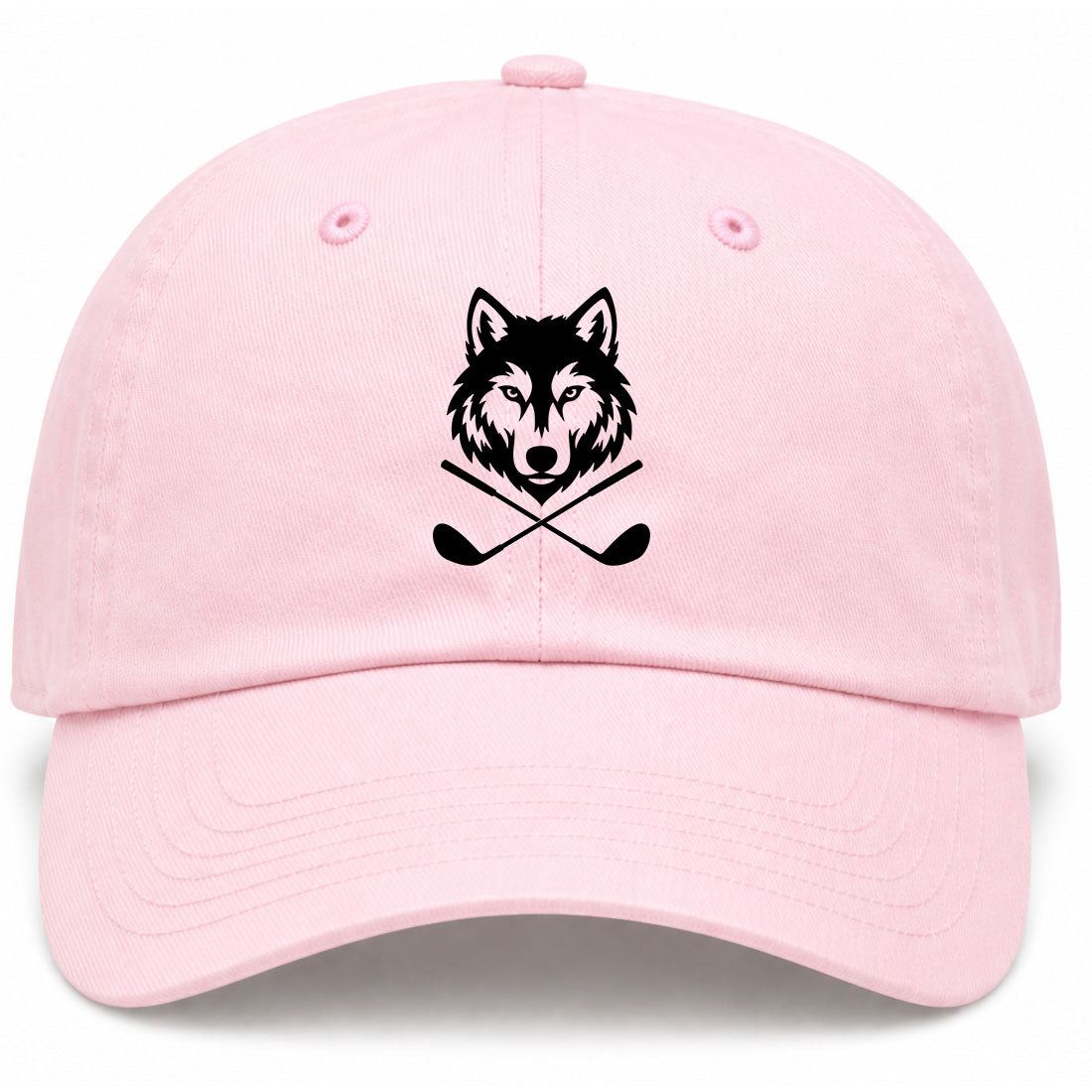 Pink Wolf Head Crossed Golf Clubs Golf Dad Hat