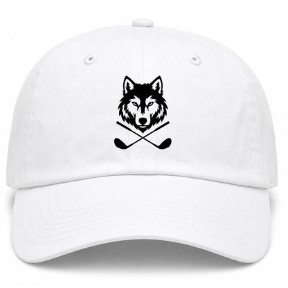 White Wolf Head Crossed Golf Clubs Golf Dad Hat