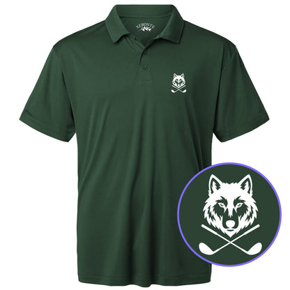 Green Wolf Head Crossed Golf Clubs Men's Golf Polo Shirt