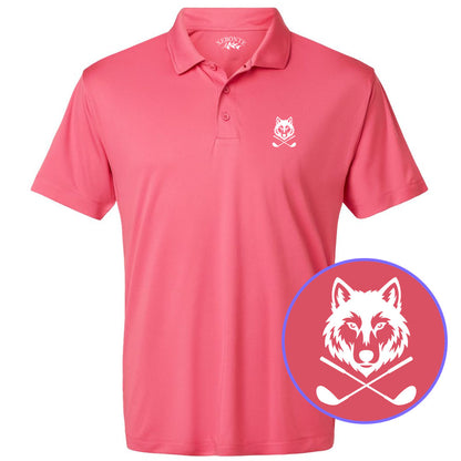 Pink Wolf Head Crossed Golf Clubs Men's Golf Polo Shirt