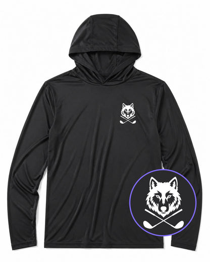 Black Wolf Head Crossed Golf Clubs Men's Lightweight Performance Golf Hoodie