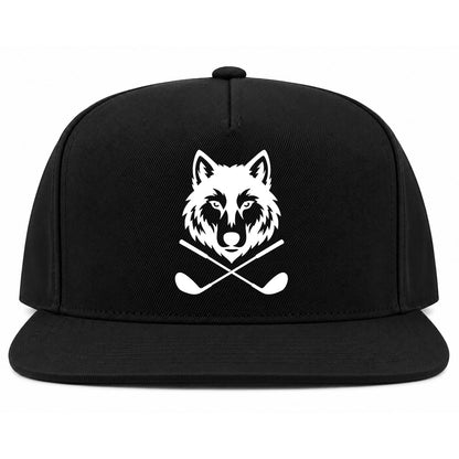 Black Wolf Head Crossed Golf Clubs Golf Snapback Hat