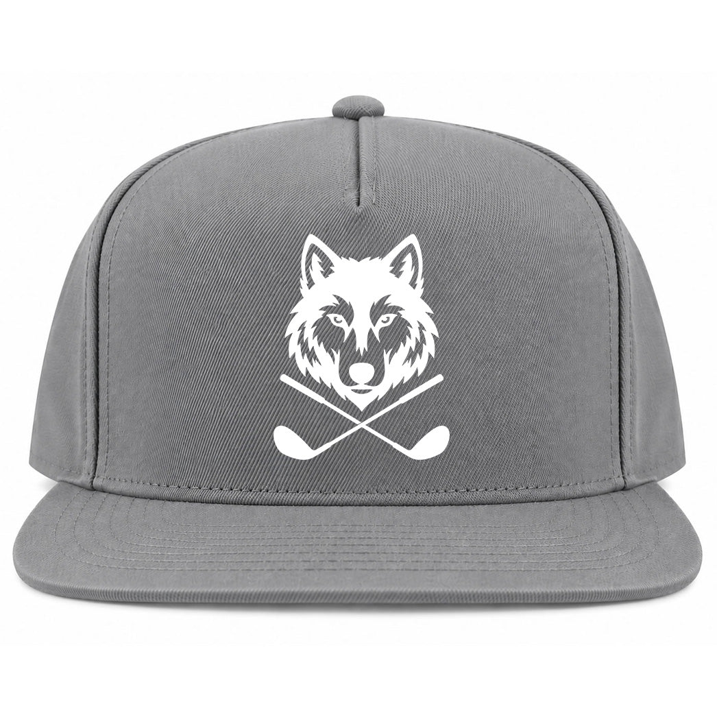 Grey Wolf Head Crossed Golf Clubs Golf Snapback Hat