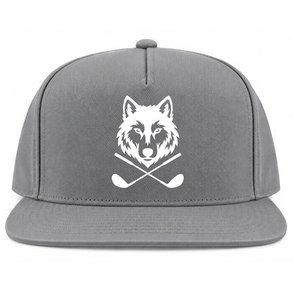 Grey Wolf Head Crossed Golf Clubs Golf Snapback Hat