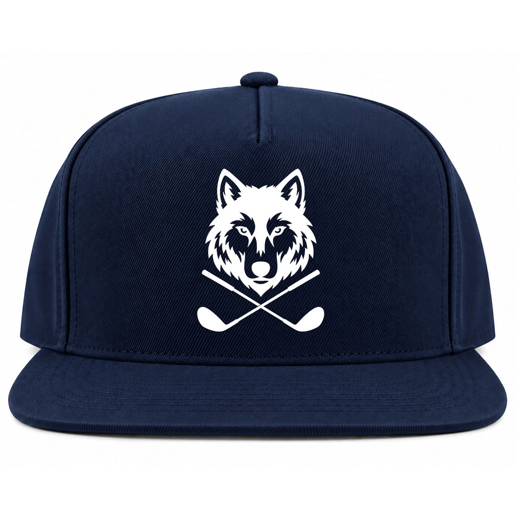 Navy Blue Wolf Head Crossed Golf Clubs Golf Snapback Hat