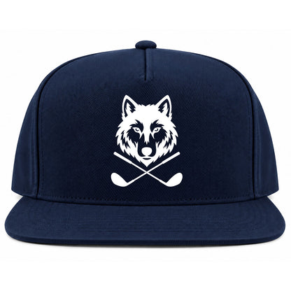 Navy Blue Wolf Head Crossed Golf Clubs Golf Snapback Hat