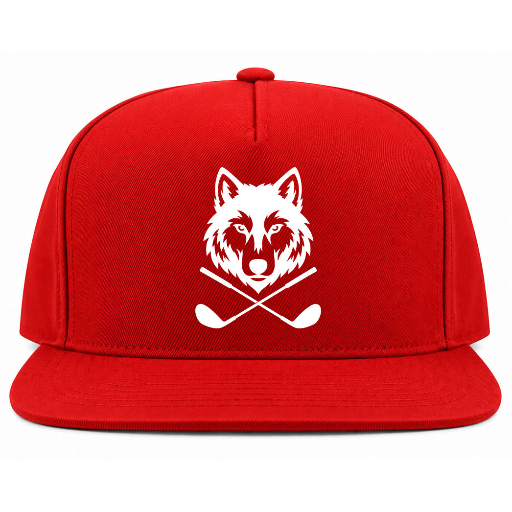 Red Wolf Head Crossed Golf Clubs Golf Snapback Hat