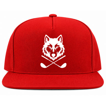 Red Wolf Head Crossed Golf Clubs Golf Snapback Hat