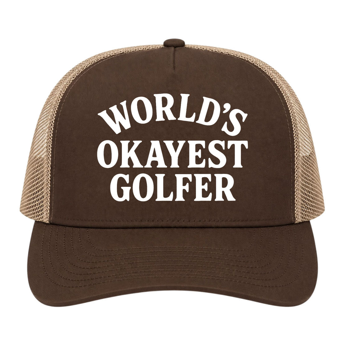 Brown Worlds Okayest Golfer Golf Trucker Hat