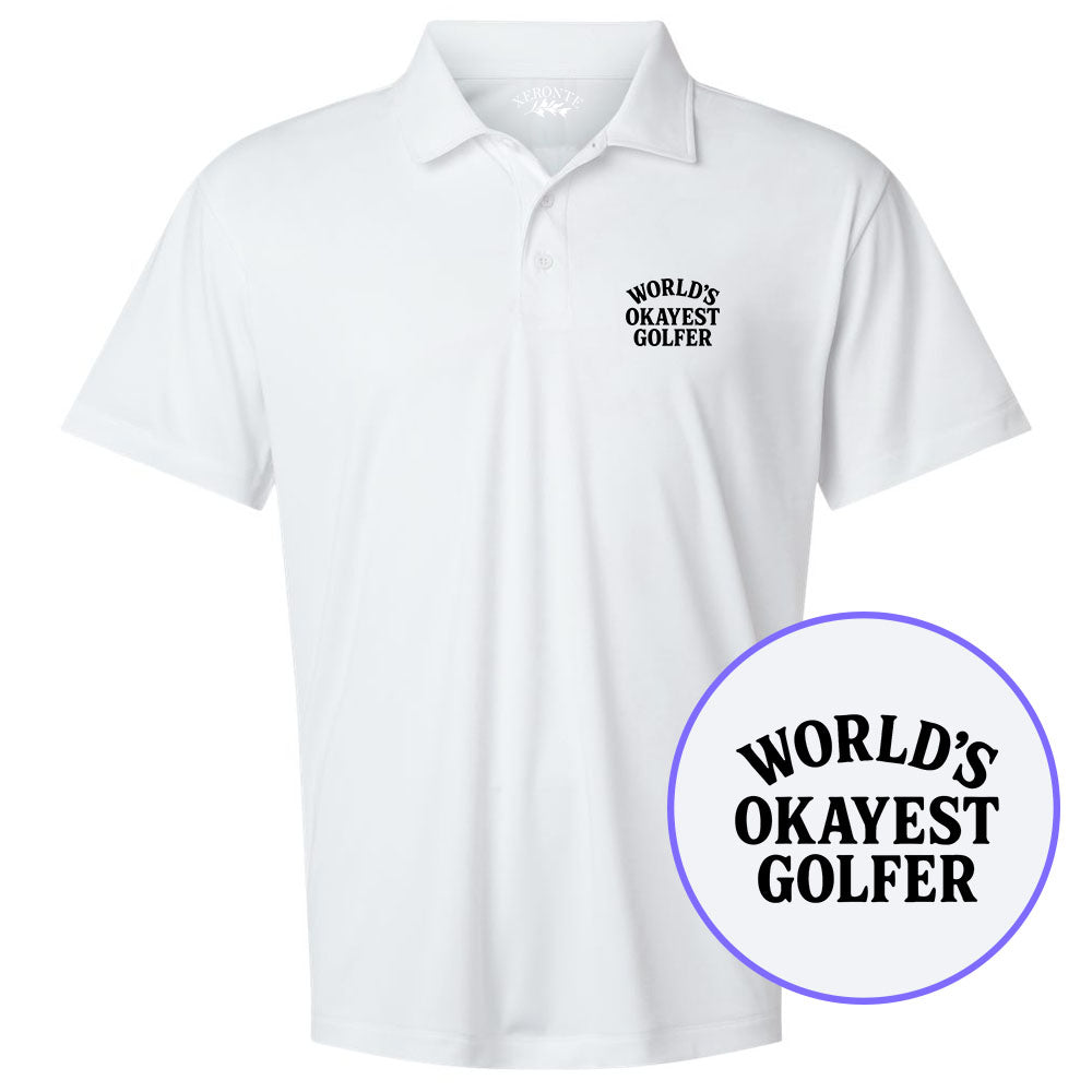 White Worlds Okayest Golfer Men's Golf Polo Shirt