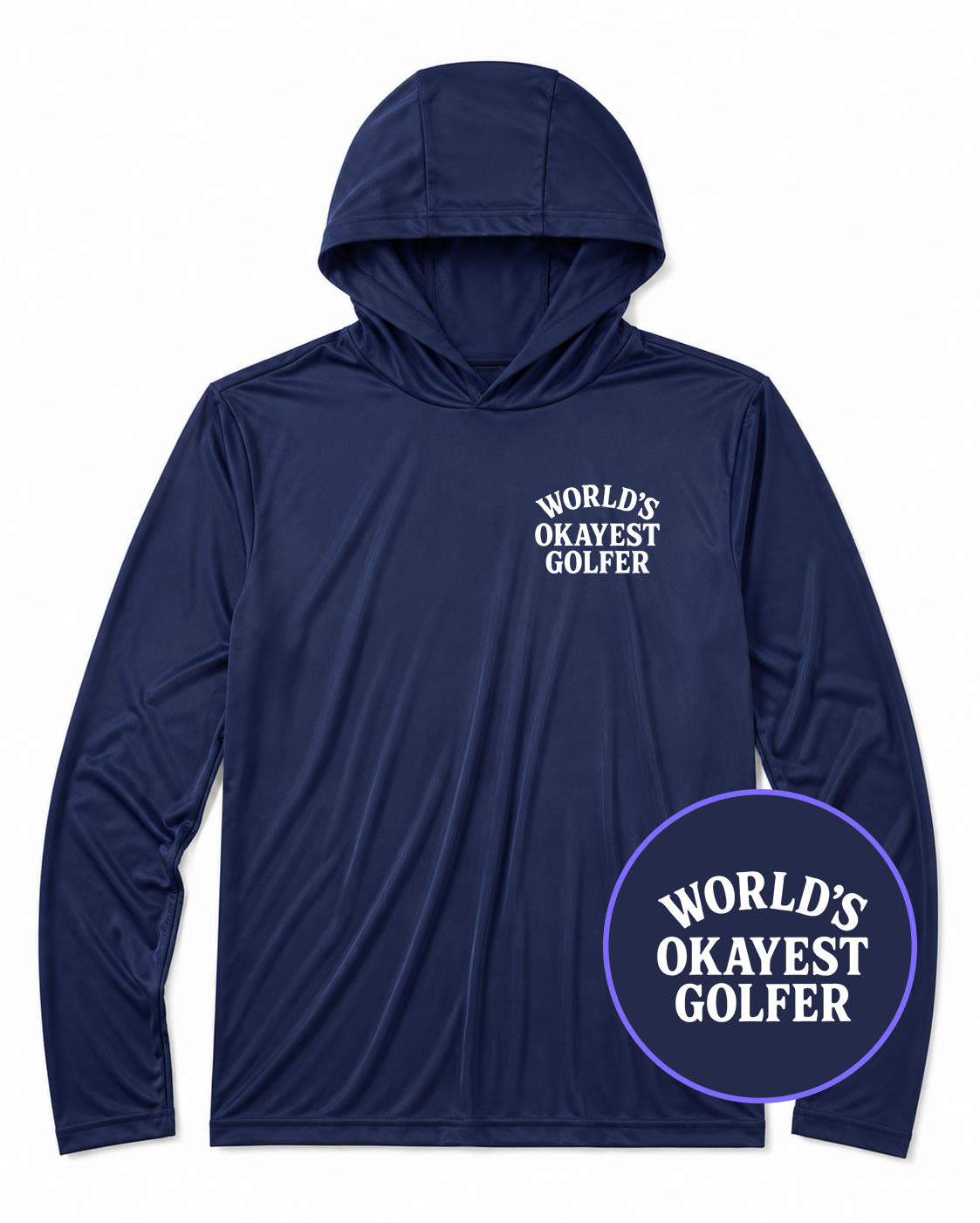 Navy Blue Worlds Okayest Golfer Men's Lightweight Performance Golf Hoodie